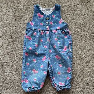 Vintage 90s - USA Made - Floral Toddler Overalls